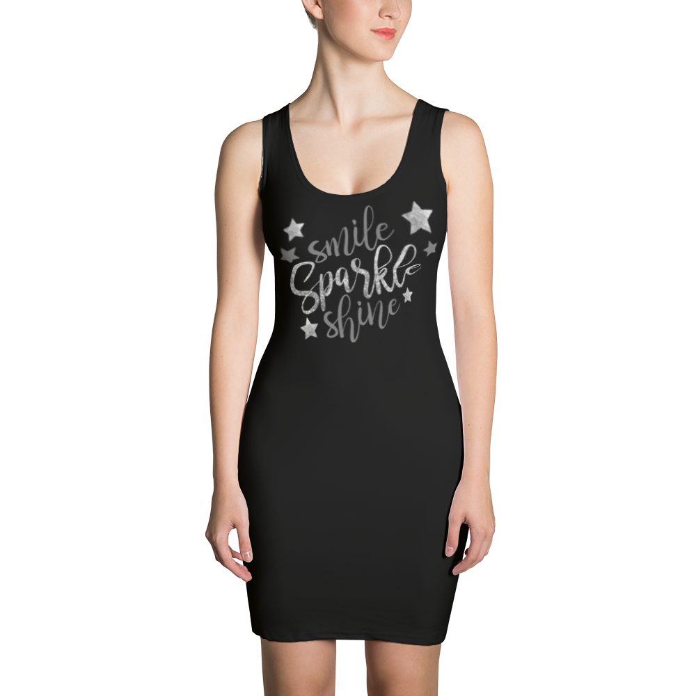 Polished Gear Silver 'Smile, Sparkle, Shine' Black Dress