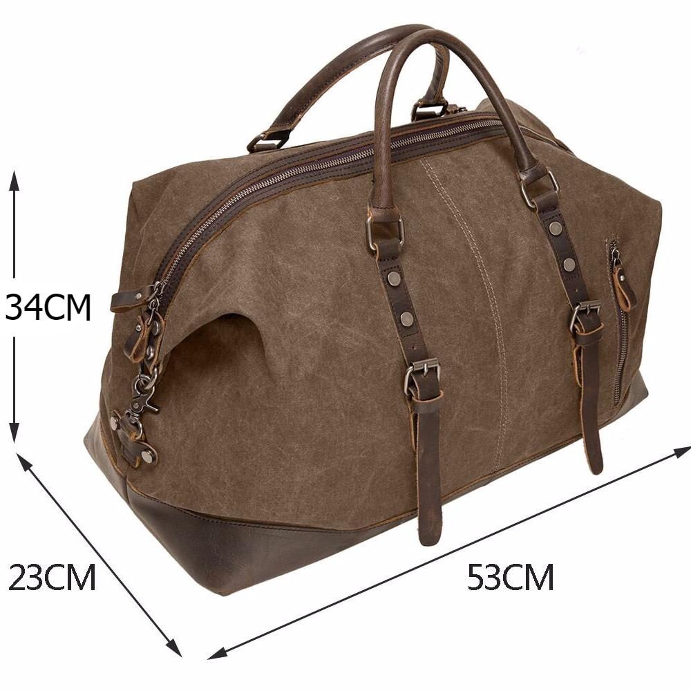 Canvas Shoulder Duffel Bag w/ Genuine Leather Trim