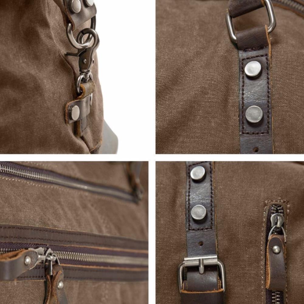 Canvas Shoulder Duffel Bag w/ Genuine Leather Trim