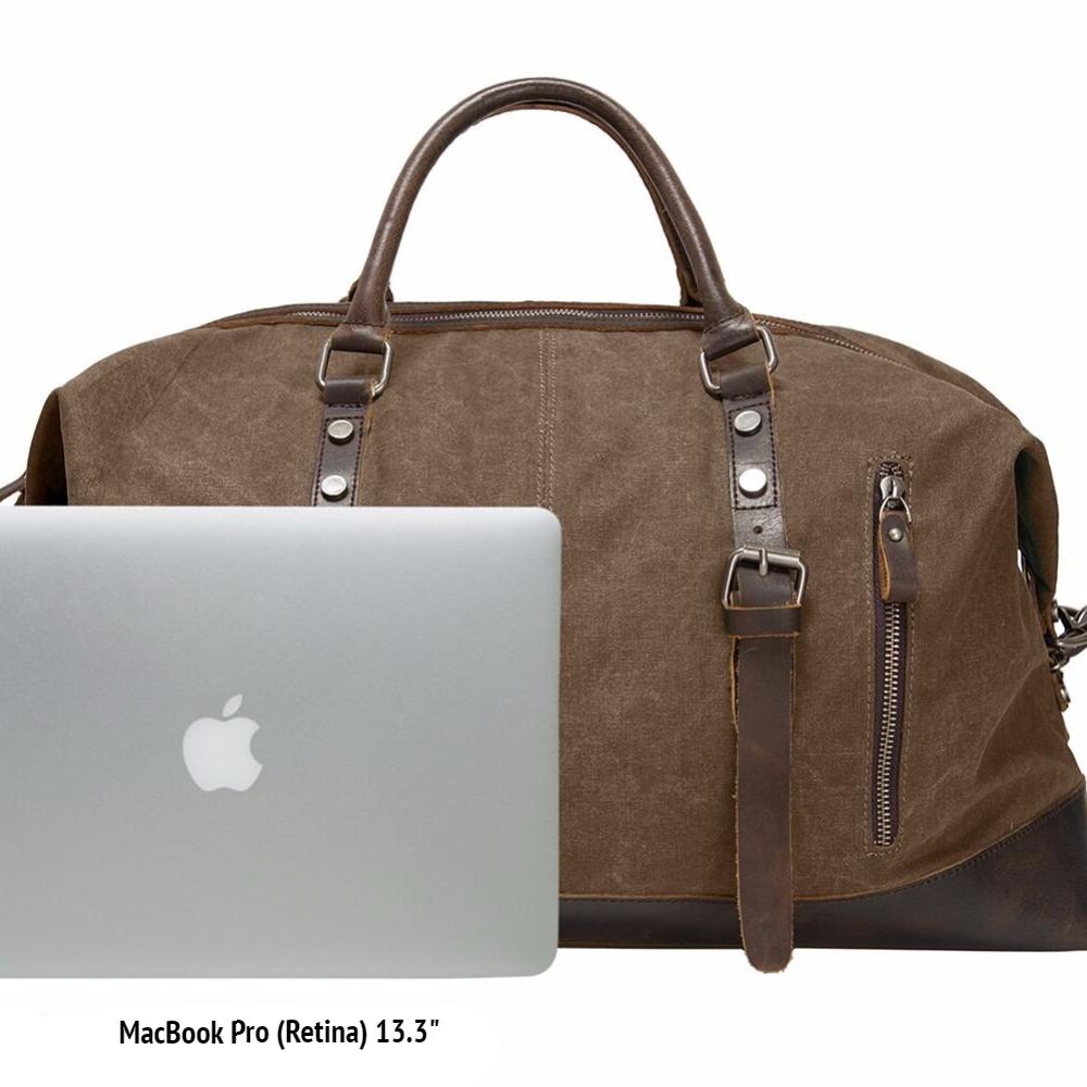 Canvas Shoulder Duffel Bag w/ Genuine Leather Trim