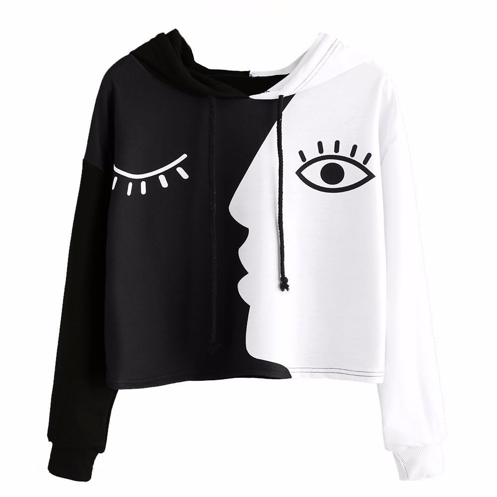 Women's Black & White Hooded Sweatshirt