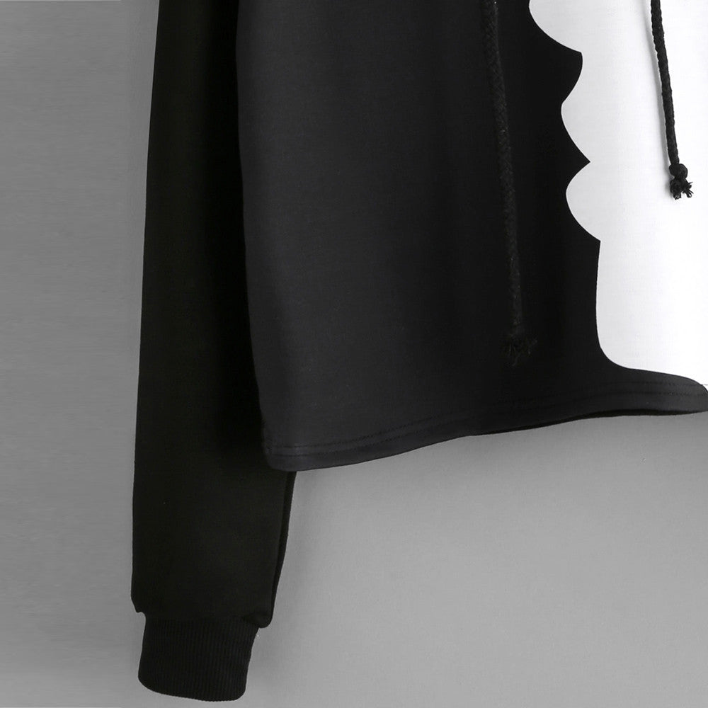 Women's Black & White Hooded Sweatshirt
