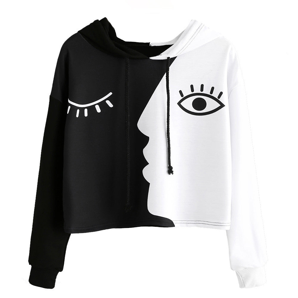 Women's Black & White Hooded Sweatshirt