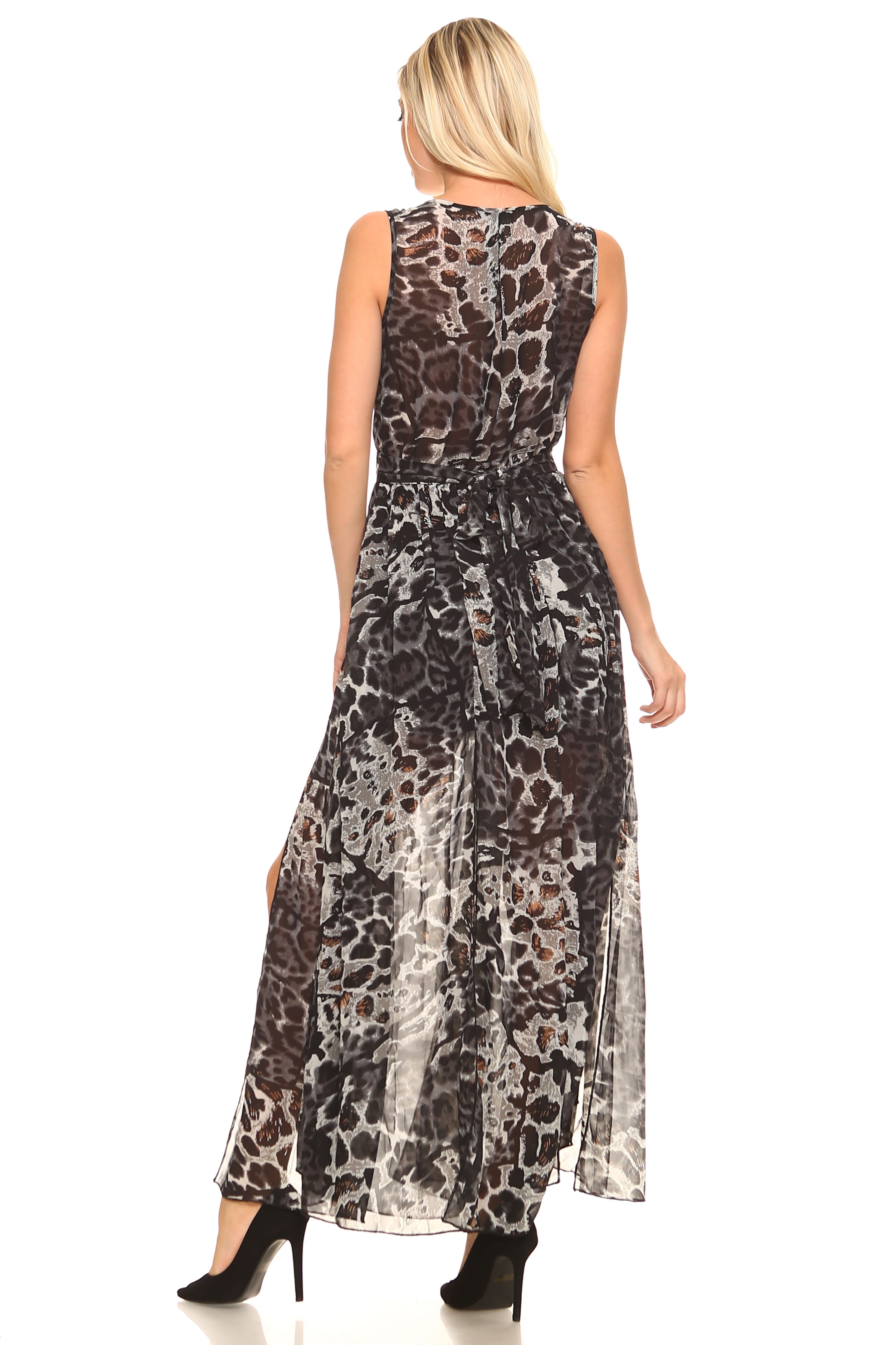Women's Sheer 'Animal Print' Maxi Dress w/ Side Split