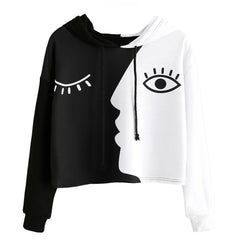 Women's Black & White Hooded Sweatshirt