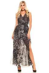Women's Sheer 'Animal Print' Maxi Dress w/ Side Split