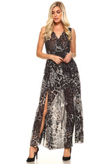Women's Sheer 'Animal Print' Maxi Dress w/ Side Split