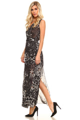 Women's Sheer 'Animal Print' Maxi Dress w/ Side Split