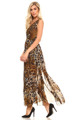 Women's Sheer 'Animal Print' Maxi Dress w/ Side Split